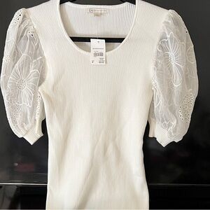 Cato Ivory Top with Lace Puff Sleeves
